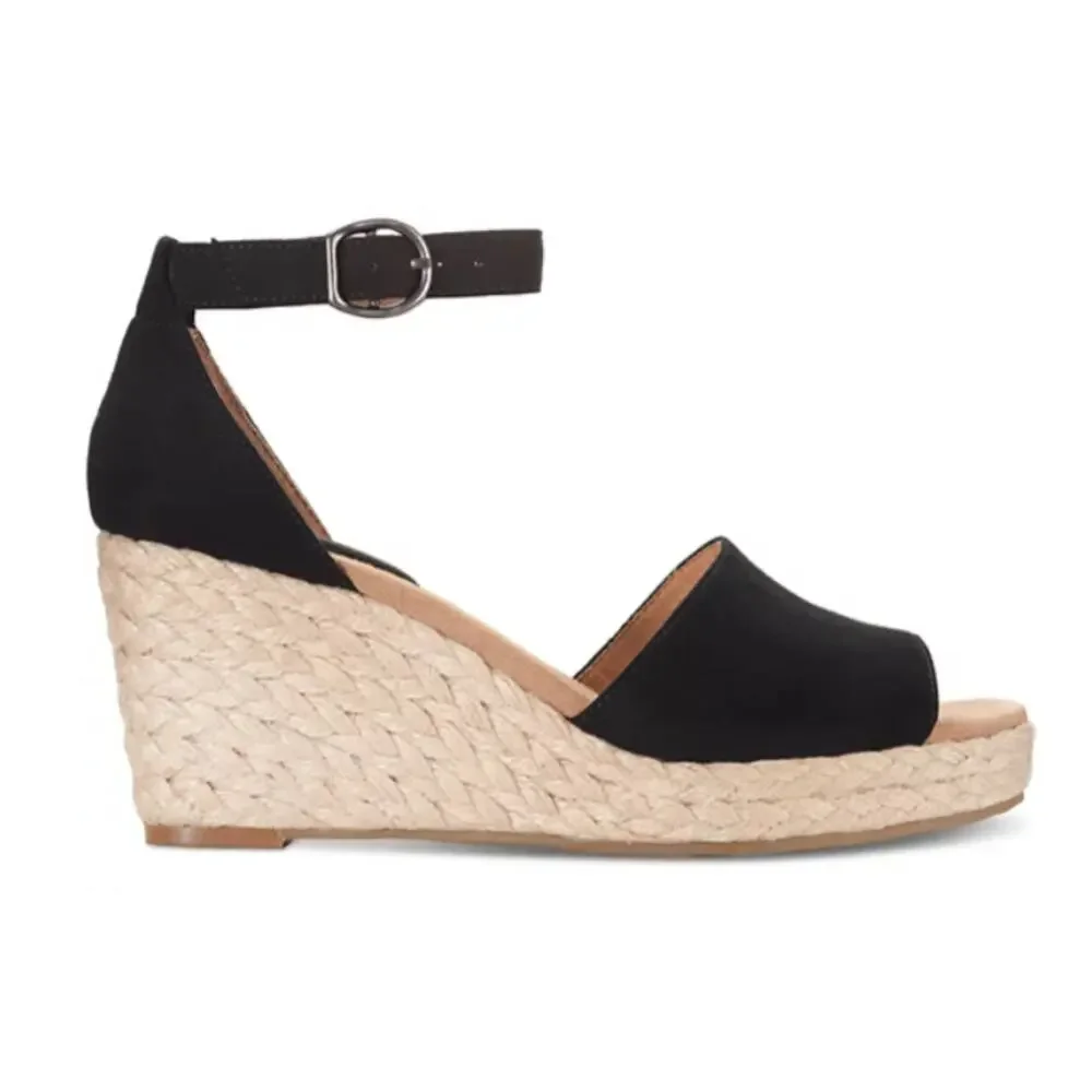 STYLE & CO WOMEN'S SELEENEY FAUX SUEDE WEDGE SANDALS BLACK 10W NEW